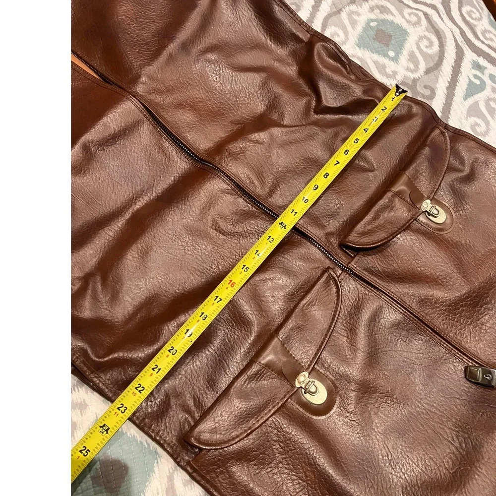 American Tourister Vintage Brown Faux Leather Bi-Fold Garment Bag Travel Suit